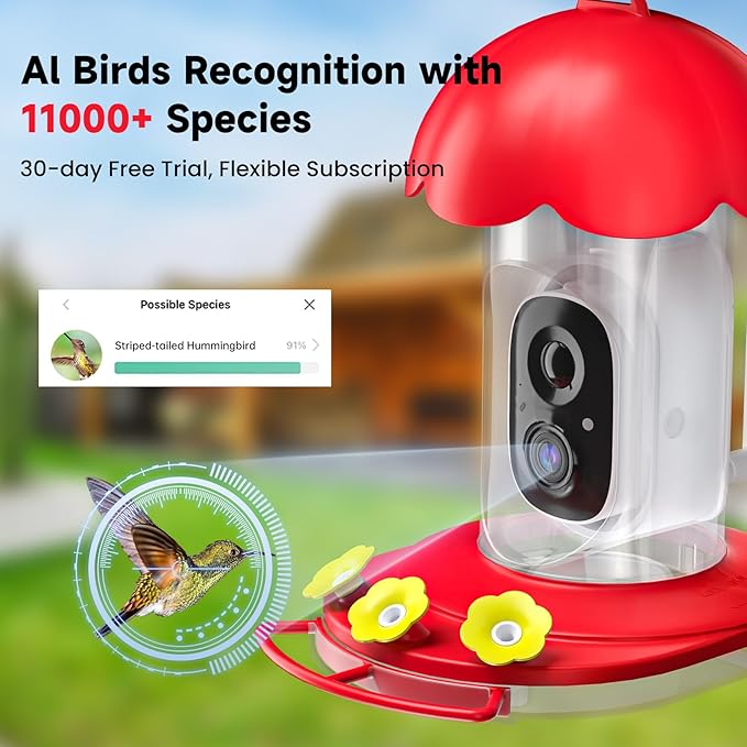 Hummingbird Feeder with Camera Solar Powered, Hummingbird Feeders for Outdoors with 2K Bird Watching Camera, Ideal Gifts for Christmas, White Elephant Gifts