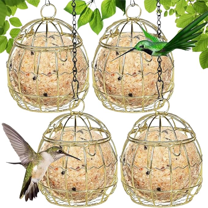 Bird Feeder, Suet Ball Feeders for Outside Hanging, Metal Hanging Bird Feeder with Hooks, Fat Ball Bird Feeder Suet Feeder for Wild Birds Outdoor Garden (Black,4 pcs)