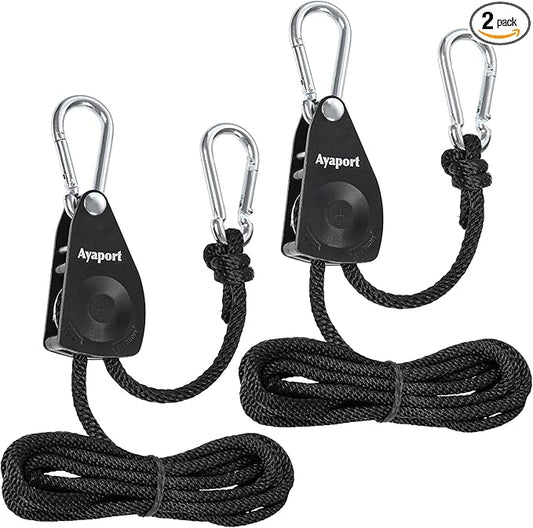 Ayaport Adjustable Rope Hanger Grow Light Hanger, 1/4 Heavy Duty Plant Pulley Rope Tightener Ratchet Tie Down for Kayak, Tarp, Tent Tie Downs, Hanging Plants, Filters, Fans