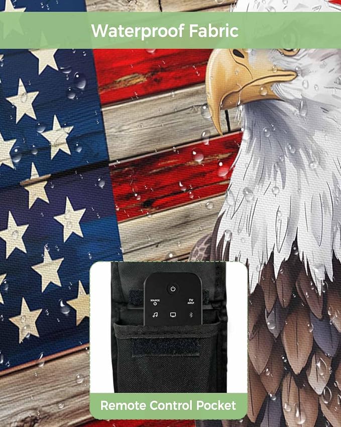 DecorLovee American Flag Outdoor TV Cover 48 to 50 Inches Weatherproof & Waterproof, Vintage Blue Red USA Flag Outdoor TV Enclosure with Remote Control Pocket, Eagle TV Screen Protectors for TV