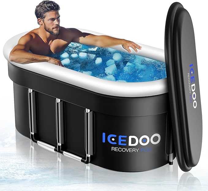Wxtkkom Upgraded 175-Gal Oval Ice Bath Tub with Air Ring, Portable Multi-Layered Cold Plunge Tub - Foldable & Inflatable, with Lid, for Athletes & Adults,Ideal for Home, Gym & Outdoor Use