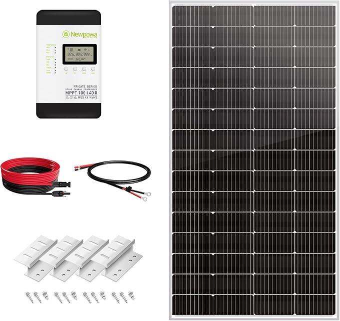 Newpowa 220 Watt 12 Volt Solar Panel Kit, 220W 12V Solar Charge Starter Kit +40A MPPT Charge Controller+Mounting Z Brackets+Cable, Solar Power System for Home Camping Boat RV Off Grid Applications