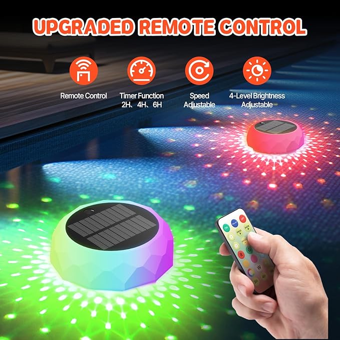 2 in 1 Floating Pool Lights Solar Powered with Chlorine Floater, Pool Lights that Float with Remote Control, 8 Lighting, Timing Mode, IPX68 Waterproof for Inground Pool, Pool Party