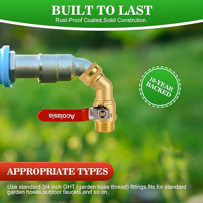 Brass Garden Hose Shut Off Valve with Full-Flow Design - Heavy Duty 3/4" GHT Connector, 304 Stainless Steel Handle