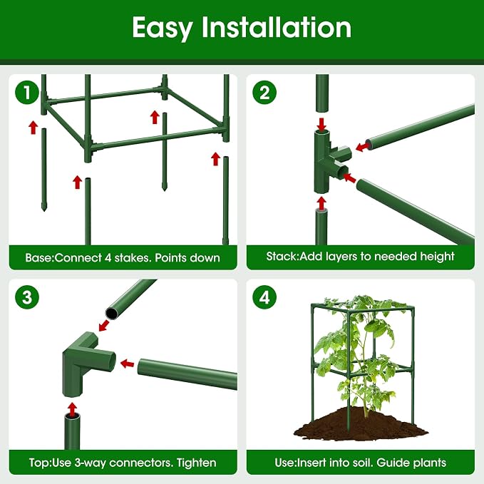 4 Pack Tomato Cage for Garden Support, 43 inch Tall Adjustable Plant Support Stakes, Tomato Trellis Extra Bold for Climbing Vegetables Plants Flowers