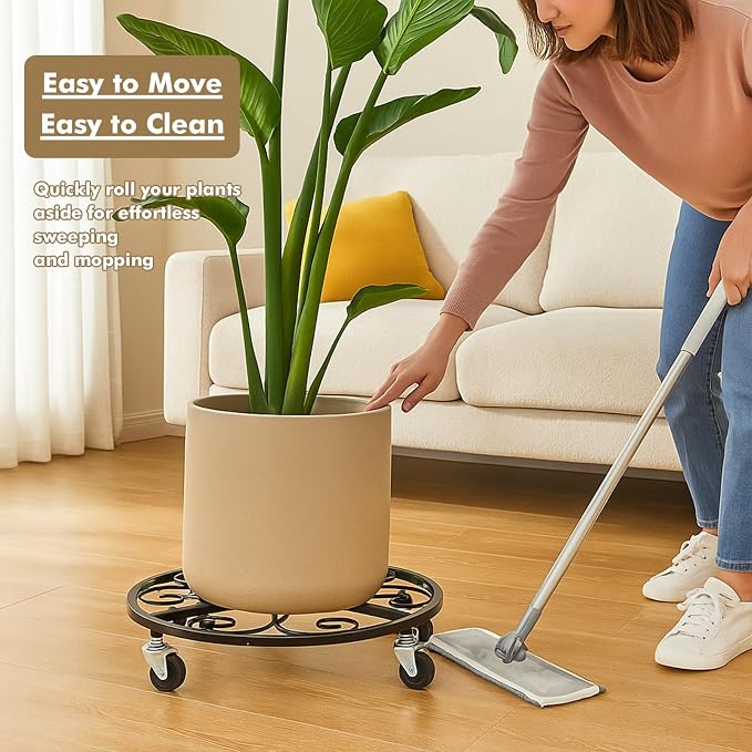 6 Pack Plant Caddy with Wheels 18 Inch Rolling Plant Stand for Large Plants Heavy Duty Plant Rollers Metal Plant Dolly Rustproof Planter Stand Wrought Iron Plant Stands Flower Cart Outdoor