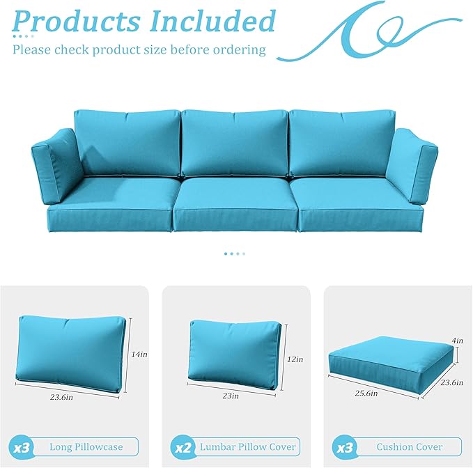 8p Outdoor Cushion Slipcovers Outdoor Patio Cushions Covers Replacement Waterproof with Zipper for 3-Seat Rattan Sofa Patio Furniture Cushion Covers, Covers Only