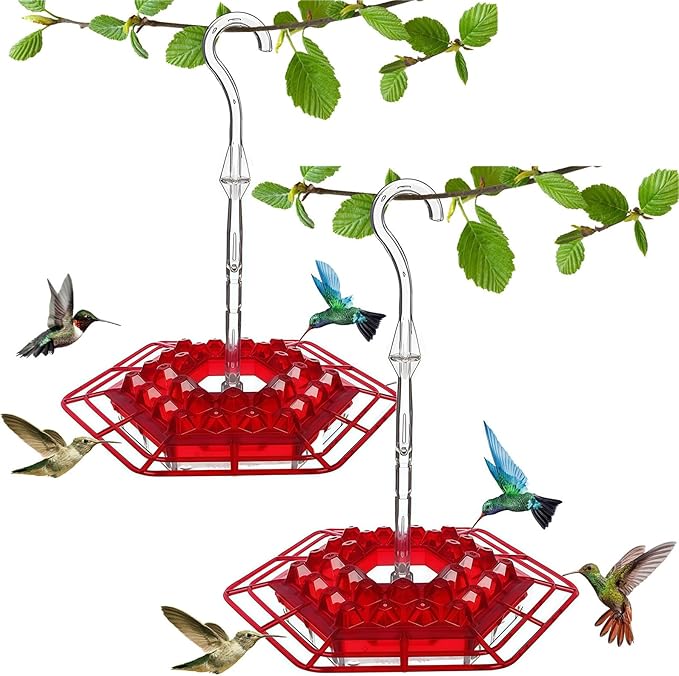 Hummingbird Feeders for Outdoors Hanging, 30 Feeding Ports,Bee-Proof and Leak-Proof - Easy to Clean and Refill, attracts Hummingbirds, Plastic with ant Fence and Hook (2Pcs Transparent)