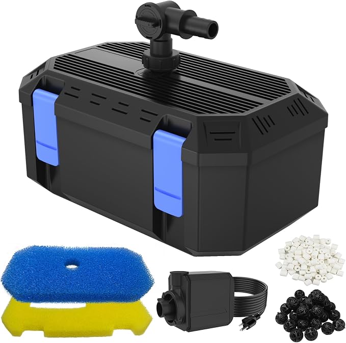 Pond Filter Pump with 4-Stage Filtration System | 35W 550GPH Submersible Pond Pump | Pond Filter Box for 350-500 Gal Outdoor Koi Fish Pond, Garden, Fountain, Waterfall & Water Feature