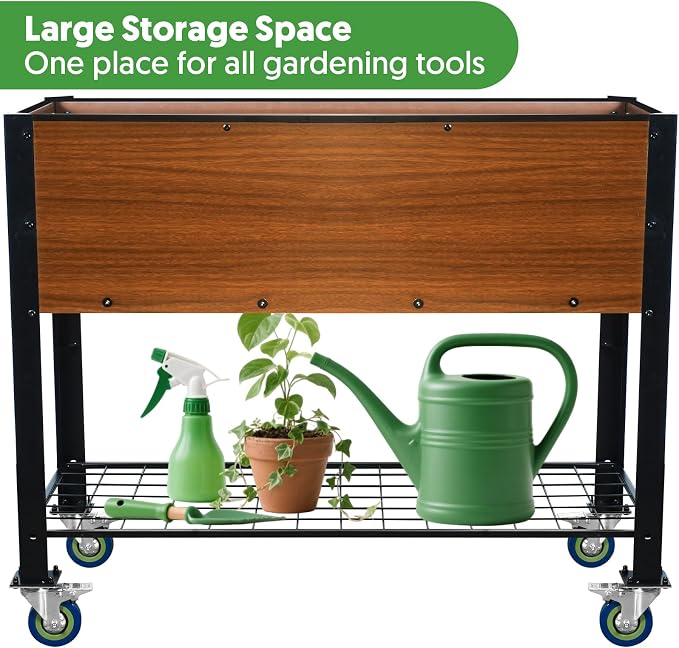 Raised Garden Bed with Legs and Wheels, Self-Watering Planter Box, 36x16x30 in Elevated Raised Bed with Drainage Hole, Built to Withstand Sun, Rain, and Wind for Up to 2 Years