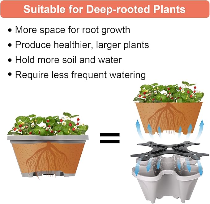 GameXcel Vertical Planter Tower - 5 Tier Stackable Garden Planters with Wheels and Tools Plant Pots for Strawberry Herb Flower and Vegetable Indoor Outdoor Use Gray
