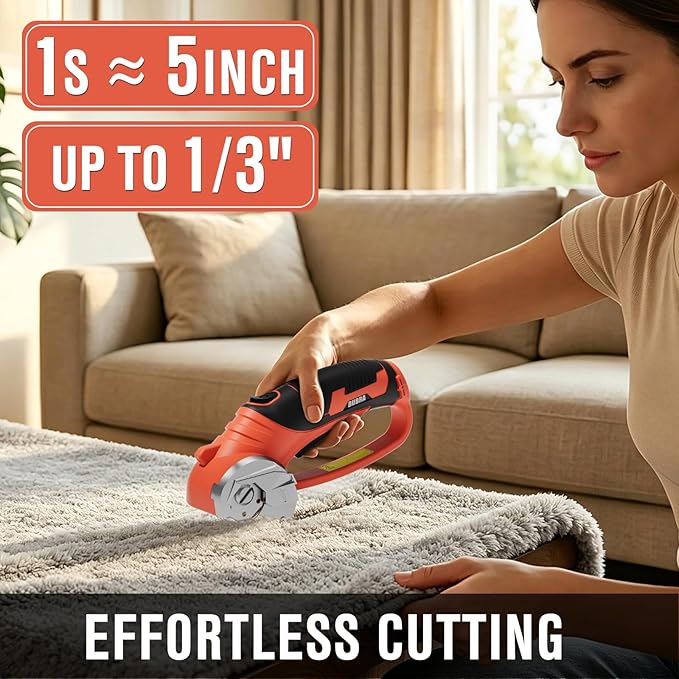 Cordless Electric Scissors 4V Rechargeable Cardboard Cutter with 4 SK5 Blades, 2000mAh Battery, LED Light, Electric Box Cutter 1/3” Cutting Capacity Power Cutter for Fabric Carpet Leather - Orange