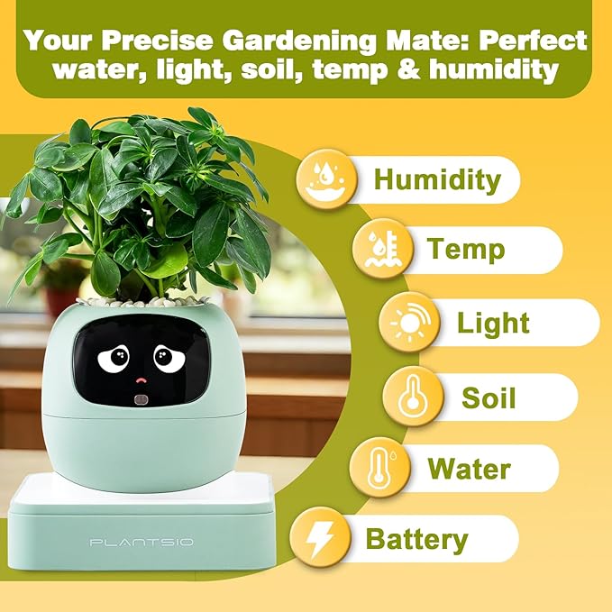 Smart Planter with App Control, Self-Watering AI Plant Pot with LCD Display, Interactive Desk Plant Companion for 100+ Plants, Smart Indoor Planter with Pomodoro Timer,80ml Reservoir,Calendar-Green