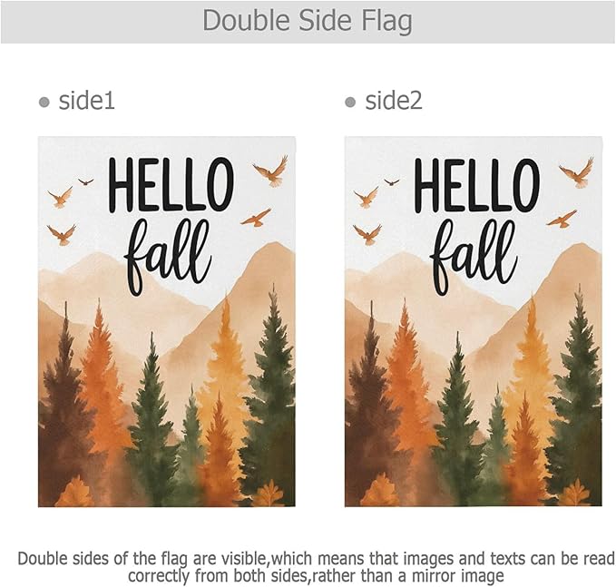 Hello Fall Forest Tree House Flag 28x40 Inch Double Sided Outside Birds Autumn Seasonal Yard Outdoor Flag Banner for Garden Lawn Patio Holiday Decorations