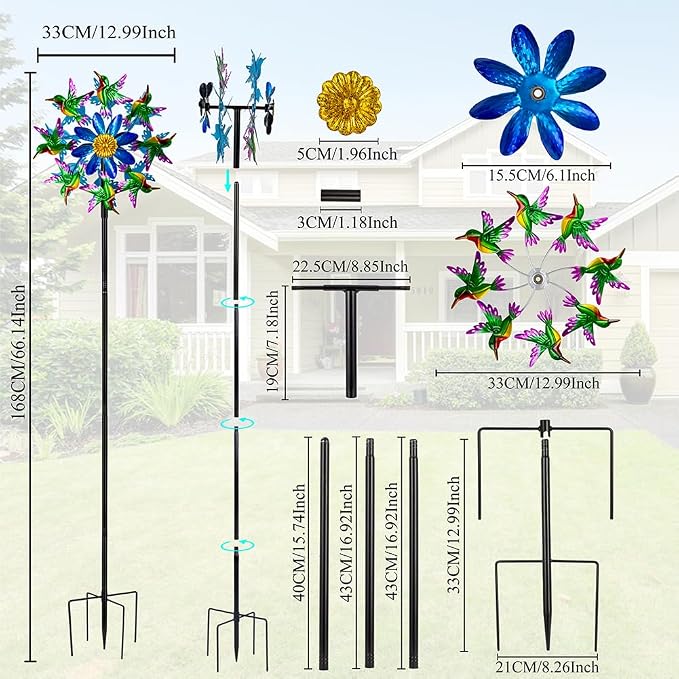 Viveta Outdoor Wind Spinners, Hummingbird Garden Windmill Decorative Wind Sculpture,Metal Yard Art for Patio Lawn Garden