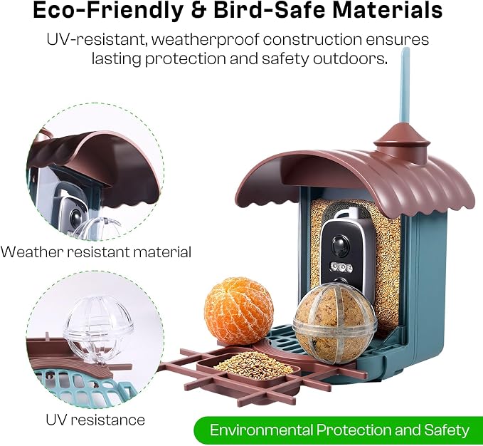 Smart Bird Feeder with Camera - AI Identify 10000+ Bird Species, Solar Powered Bird House with 1080P Color Night Vision, Auto Capture Bird Videos, Wireless Outdoor Camera, Ideal Gift for Nature Lover
