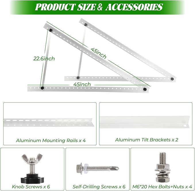 45in Solar Panel Mount Brackets, 1 Set 0 -90° Adjustable Solar Panel Tilt Mount Brackets, Solar Panel Stand Support 100-400W Solar Panels, Load Capacity 260lbs Solar Panel Mounting Brackets