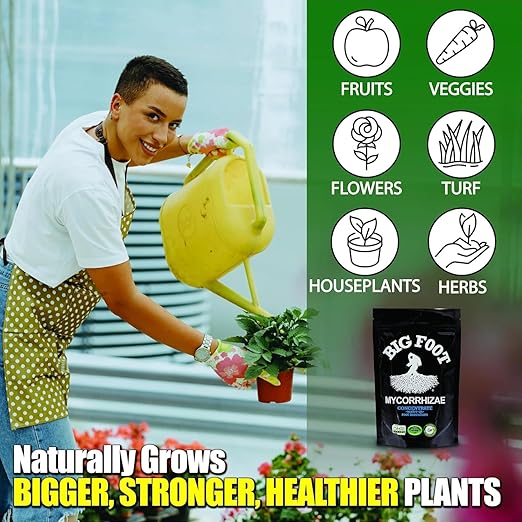 Big Foot Mycorrhizae for Plants, Potted Plants and Gardens - Concentrate Fully Dissolves in Water, Year Round Organic Fertilizer for Root Growth and Healthy Soil - 8 Ounces of Mycorrhizal Inoculant