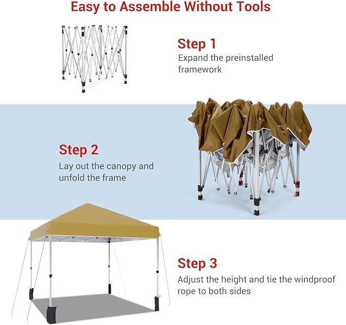 10x10ft Pop Up Canopy Tent, 90-Second One-Person Setup, Heavy Duty 500D Polyester Weather Resistant, Portable with Wheeled Bag, 8 Stakes & 4 Ropes for Camping, Beach, Partie