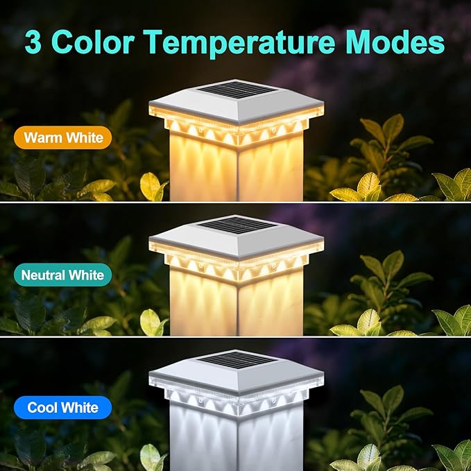 Brightever Solar Post Cap Lights Outdoor 12-Pack, Waterproof Solar Fence Post Lights for 4x4 Wood/Vinyl Posts, Solar Powered Deck Post Lights with 3 Lighting Modes, Decorate Garden Patio Porch, White
