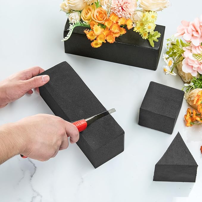 8 Pcs Reusable Floral Foam Blocks, 9" L x 3" W x 3" H Black Dry Flower Foam for Artificial Flowers, Foam for Wedding, Birthdays, Pary, Home Decorations