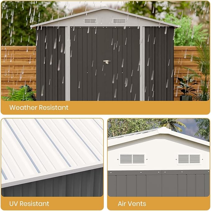 Patiowell 12 x 8 FT Outdoor Storage Shed, Large Metal Shed Storage with Lockable Doors and Steel Frame, Utility Tool Outside Storage Shed for Garden, Patio, Backyard, Gray