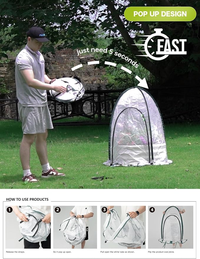 Pop up Greenhouse Tent Cover for Raised Bed,Pack of 2,Gardening Flower House Sunshine Room with Mesh Windows,Backyard PE Cover for Cold Frost Protector with Stakes