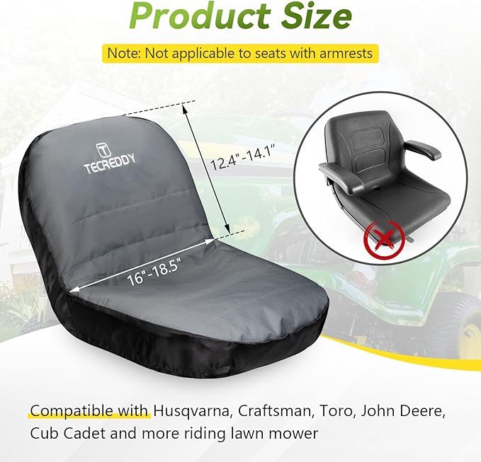 Lawn Mower Seat Cover, Weatherproof Durable Tractor Seat Cover Compatible with Husqvarna Craftsman Toro John Deere Cub Cadet Riding Lawn Mower, Medium