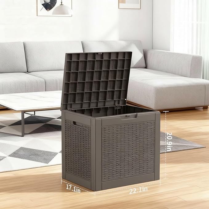 30 Gallon Resin Deck Box with Lockable Lid, Outdoor Storage for Patio Furniture Cushions, Garden Tools, Pool Accessories, All-Weather Waterproof Design