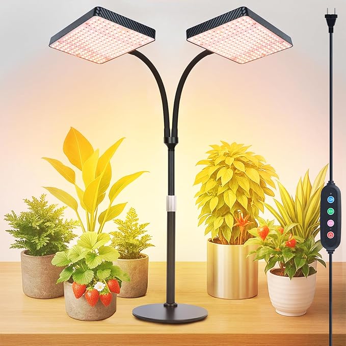 FRGROW 2026 2Head Tabletop Grow Lights for Indoor Plants, Seed Starting, Bonsai, 50 Watt Power Draw, Big Coverage and Bright Enough, Like A Small Sun for Your Jungle, 16"-24" Height Adjustable
