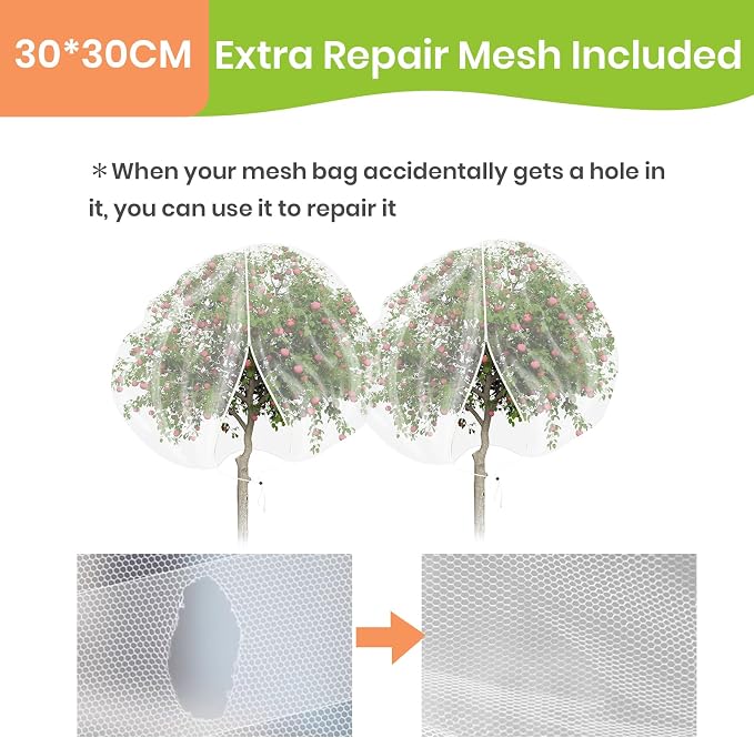 2Pcs Large 10x10FT Fruit Tree Netting with Zipper, Drawstring - Mesh Bags Covers for Garden Protection - Insect Bird Tree Nets for Fruit Trees, Blueberry Bushes, Flower and More
