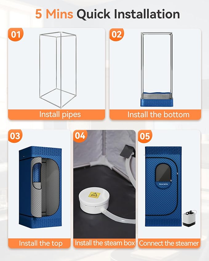 Portable Sauna for Home with 3L 1200W Steamer, Big Folding Chair, 99 Mins Timer, 9 Levels, Pernoanl Steam Sauna Tent Dual YKK Zippers for Home Spa Detoxification, 32' x32' x 71', Blue
