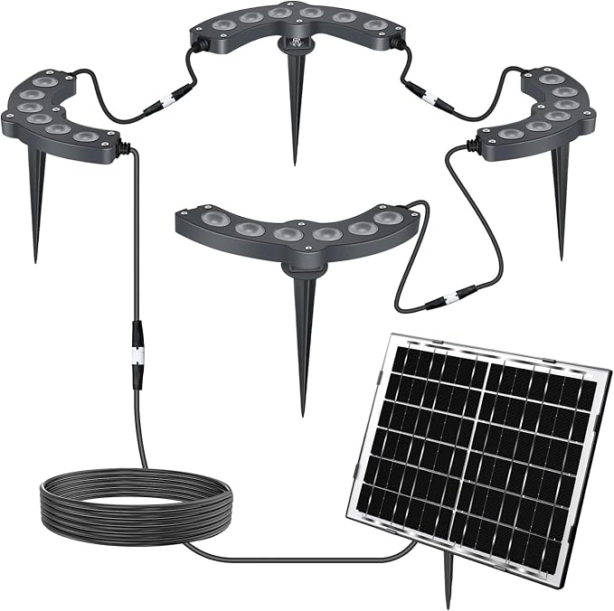 Solar Palm Tree Lights Outdoor Warm Light 3000K, Solar Spotlights for Plam Trees 12000 mAh Batteries Solar Powered LED Ring Tree Lights up to 12+ Hours for Outside House Garden Landscape Large Trees