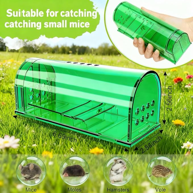 Product Image 2 Pack Humane Mouse Traps, Reusable Mice Trap, Live Rat Cage Chipmunk Trap Indoor Outdoor for Home(Green)