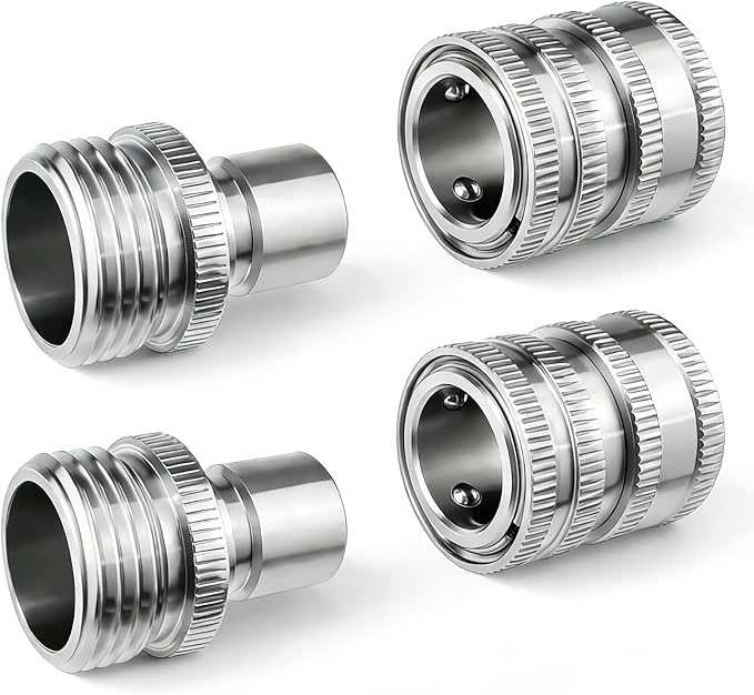 Stainless Steel Garden Hose Quick Connect Fittings Set, 3/4 Inch GHT Quick Connect Hose Fittings, Water Hose Quick Connect Fittings, Quick Release Connectors for Hoses and Sprayers (2PCS)