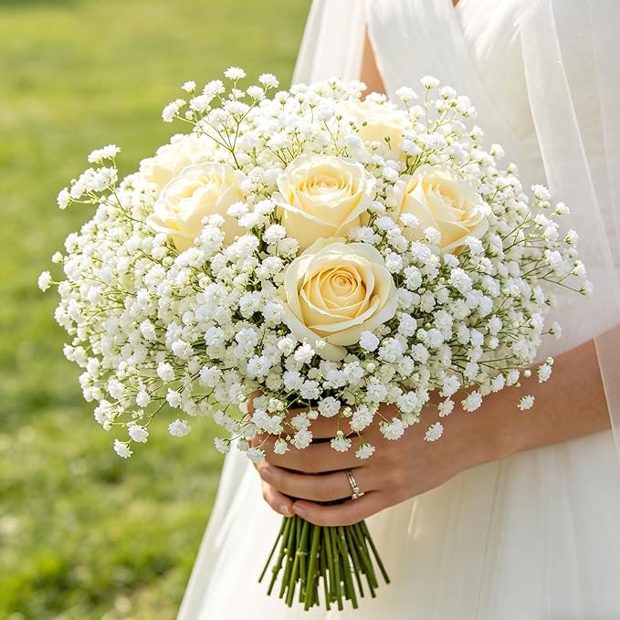 Yastouay Babys Breath Artificial Flowers, 90Pcs Wedding Babys Breath Flowers Artificial Bulk, Real Touch Faux Babies Breath Gypsophila Bouquet for Wedding Floral Arrangement Party Decor