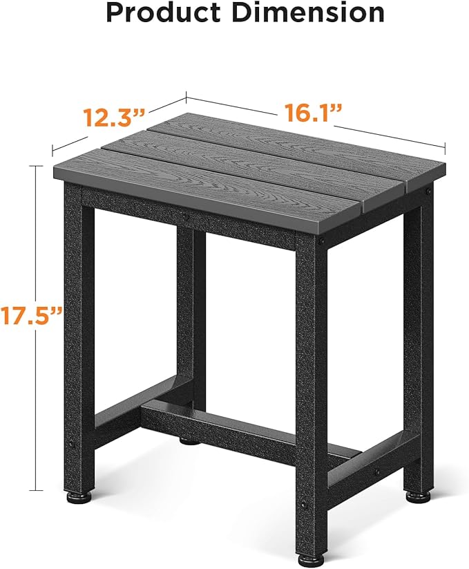 ODK Outdoor Side Table, Adirondack Patio End Table with Weather-Resistant, Waterproof Top for Hot Tub, Garden, Balcony, Poolside, Durable & Easy-to-Clean, Grey