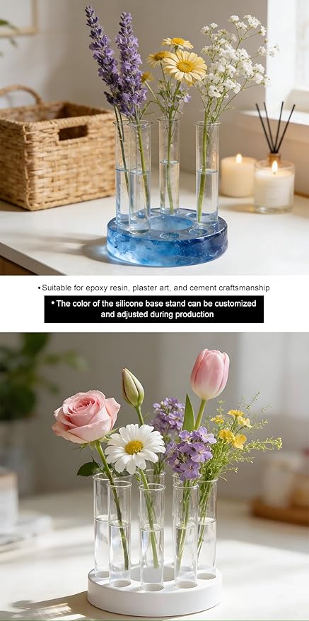 Flower Vase Resin Molds Silicone， Circular and Curved Silicone vase Base+32 Flower Arranging Test Tubes, Suitable for Inserting Fresh Flowers and Cultivating Plants, Desktop Vases Home Decor (B)
