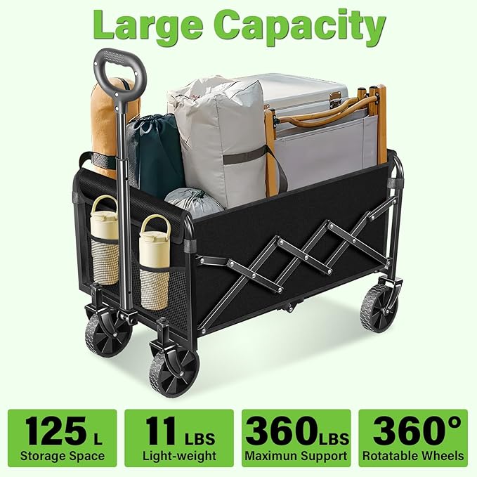 Wagons Carts Foldable - Collapsible Wagon Cart with Wheels – Folding Foldable Wagon Small Portable Lightweight for Sports, Camping, Storage, Travel, Shopping