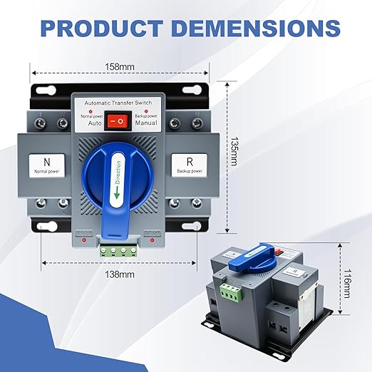 110V Dual Power Automatic Transfer Switch, 2P 63A CE Certified ATS Generator Changeover Switch 50Hz/60Hz
