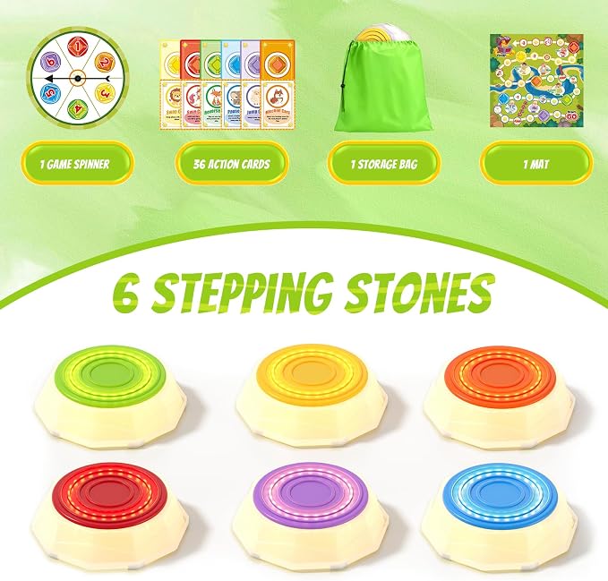 HYES Light Up Stepping Stones for Toddlers 1-3 - 6 PCS Non-Slip Step Stones with Game Map, Toddler Obstacle Course Sensory Toys, Indoor Outdoor 3-5 Years Old Boys Girls Birthday Gifts
