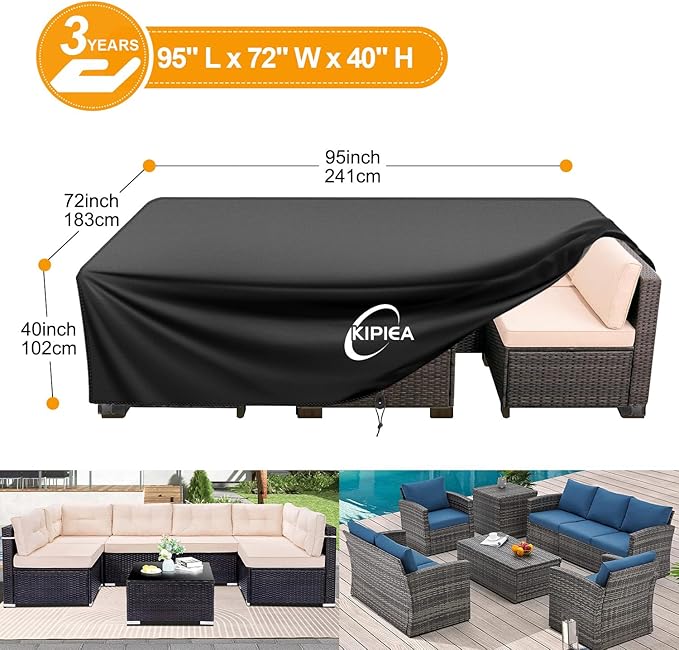 Kipiea Outdoor Furniture Covers Waterproof, 420D Heavy-Duty Patio Furniture Set Covers, No Tears Anti UV No Fading (95" L x 72" W x 40" H)