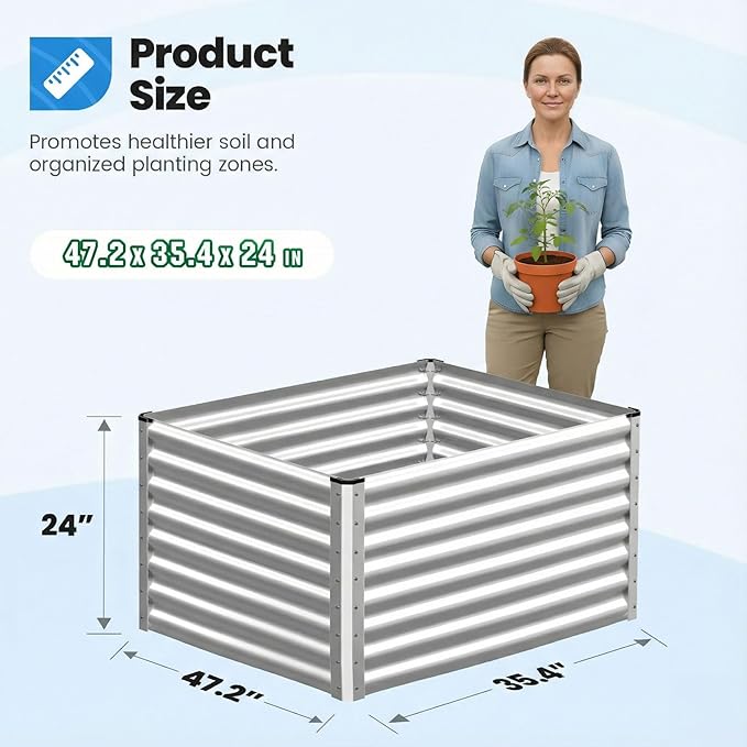 Quictent Galvanized Raised Garden Bed 4x3x2ft Tall Garden Bed Extra Height 22.4" Hold 24cft Soil Outdoor Heightened Planter Box for Deep Root Vegetables Herbs Tomato Cage Included, Silver