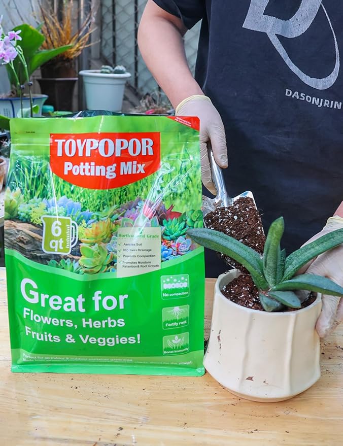 TOYPOPOR Potting Soil for All Indoor Houseplants, Contains Perlite, Peat Moss, Coco Coir and Rice Charcoal, Well Draining Potting Mix Light, Aerated Texture for Healthy Plant Roots and Fast Growth 1qt