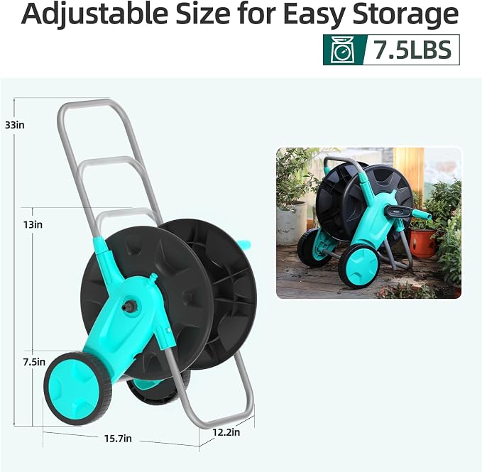 Portable Garden Hose Reel Cart, Hold Up to 75-100 Ft of 5/8 Inch Hose,Garden Water Pipe Holders Mobile Tools with 2 Wheels for Outside Hose Storage