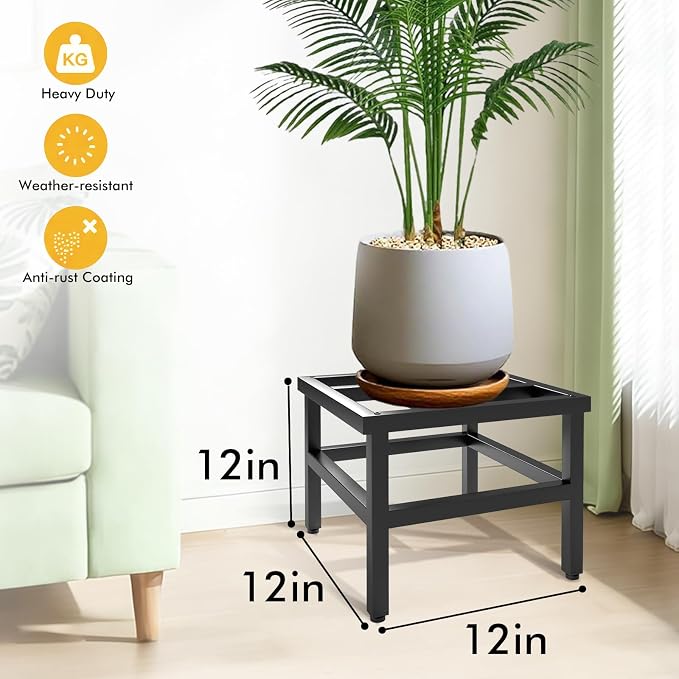 Plant Stand Indoor Outdoor, 2-Pack Heavy Duty Plant Stands Riser Metal Pedestal Stand for 12 Inch Flower Pot, Wrought Iron Flower Stand Display Planter Shelf for Living Room, Patio