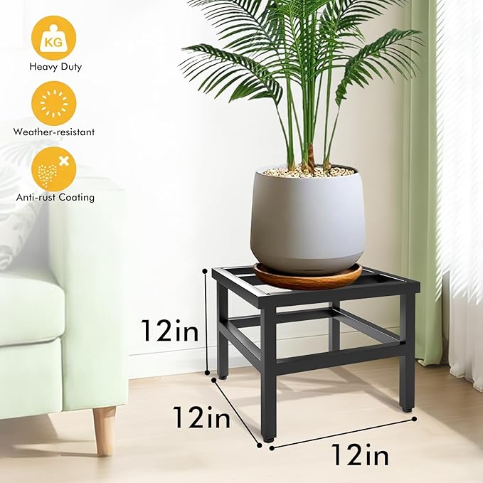 Plant Stand Indoor Outdoor, Heavy Duty Plant Stands Riser Metal Pedestal Stand for 12 Inch Flower Pot, Wrought Iron Flower Stand Display Planter Shelf for Living Room, 1-Pack