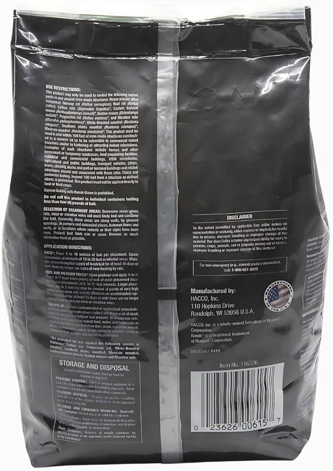 Neogen Ramik Green Fish Flavored Weather Resistant Rodenticide Nuggets, 4 lb bag (00615)