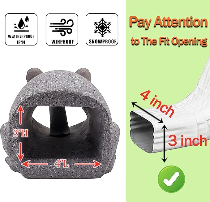 Teaeeno Frog Gutter Downspout Extension Decorations, 3''x4'' Downspout Extender Diverter Splash Block Sculpture Outdoor Decor, Animal Resin Statue Ornaments, for Garden, Lawn, Yard