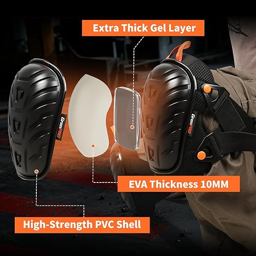 GRENPRO Professional Knee Pads for Work,Heavy Duty Thick Foam Knee Pads Tools, Knee Pad with Soft Gel Cushion for Construction, Work, Flooring, Gardening, Cleaning, Tiling,Upgraded Black